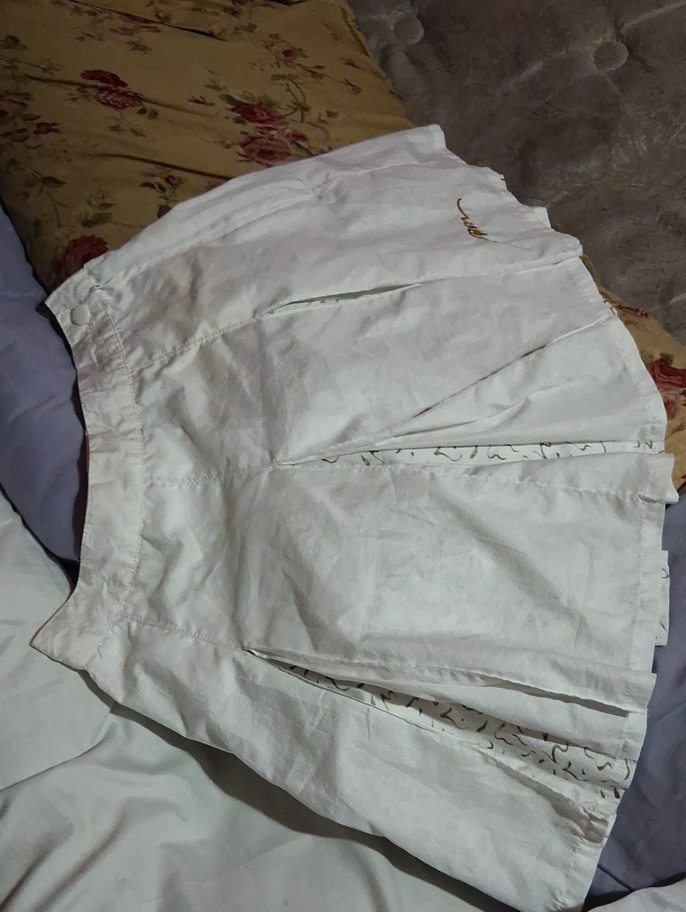 Gold-Accent White Mini Skirt